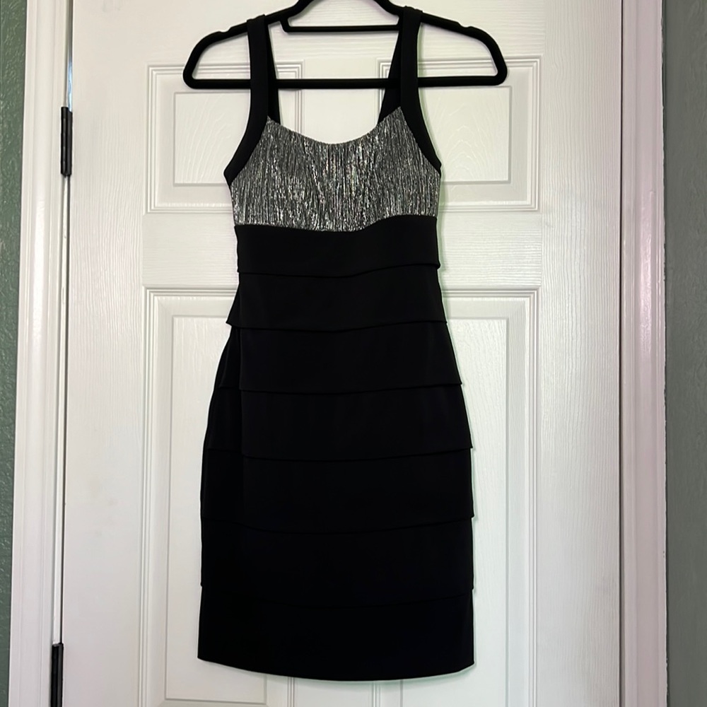 Sweet Storm Black and Silver Metallic Party Dress, Size Small - Picture 1 of 9